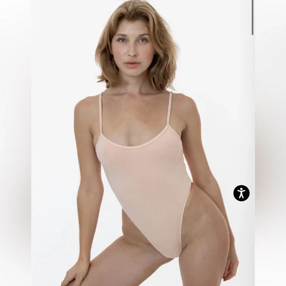 American Apparel GARMENT DYE SPAGHETTI THONG BODYSUIT XS CRÈME - Picture 3 of 7